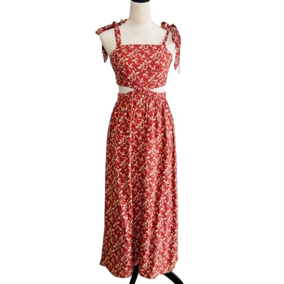 NWT Natural Life Courtney Foliage Red Orange Maxi Dress L - Picture 4 of 7